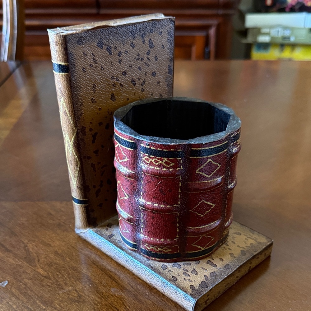 Book-Themed Bookend barrel cup pencil or pen holder